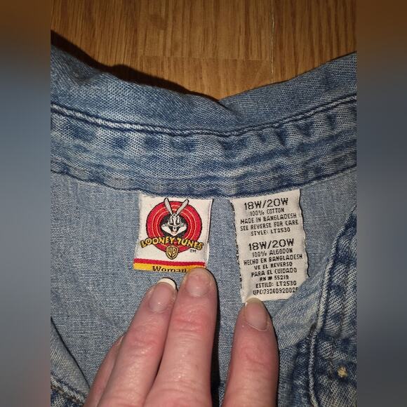 Vtg Tweety Bird Embroidered Denim Shirt Sleeveless Size 18/20W Looney Tunes - Picture 7 of 7